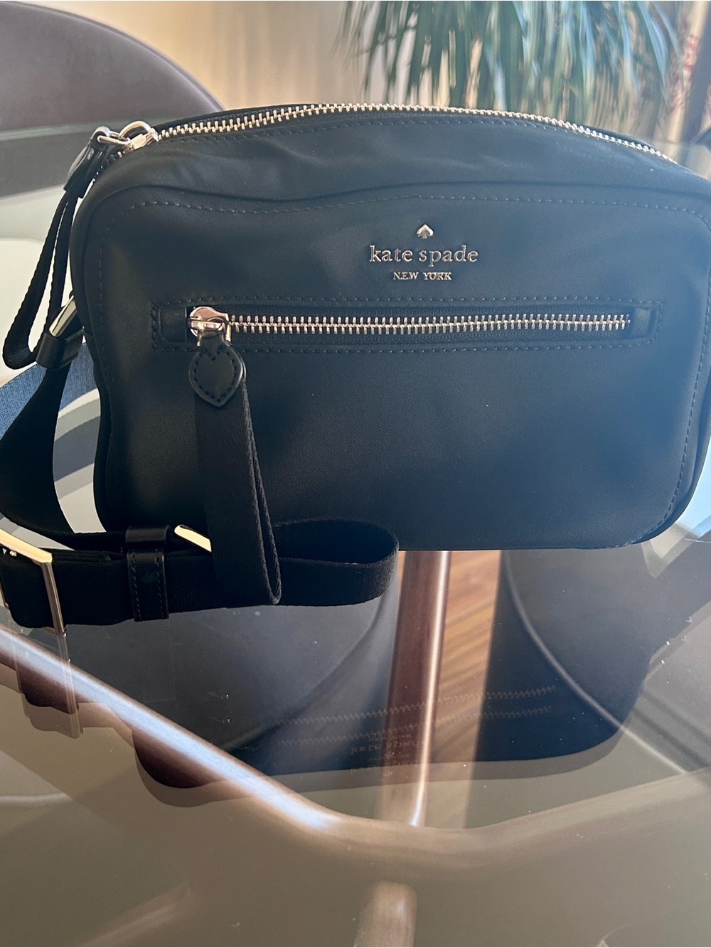 Kate Spade black nylon and leather bag with gold hardware